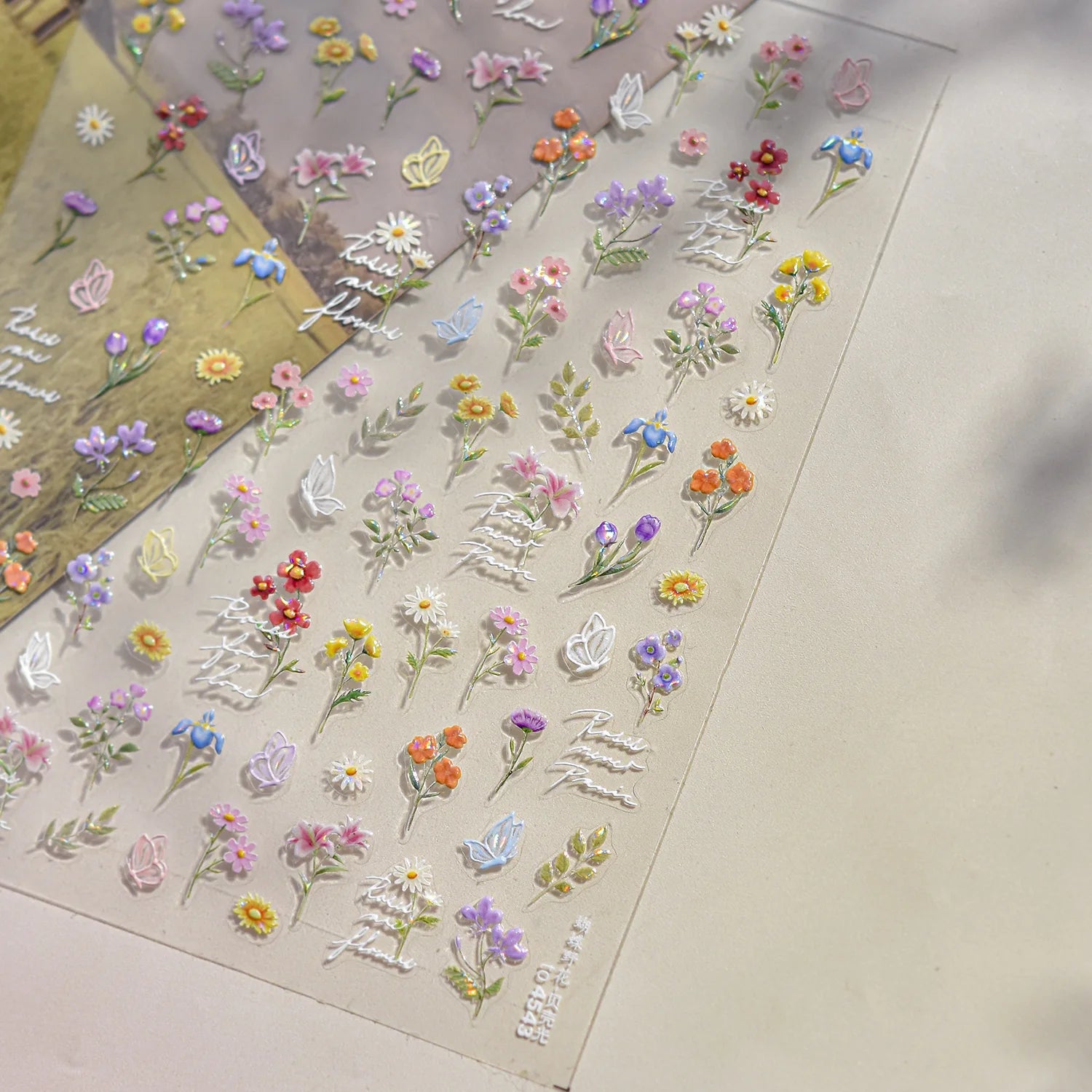 Hot Stamping Nail Stickers Exquisite Retro Watercolor Flower Nail Art 3D Decorations Stickers DIY Back Adhesive Manicure Decals