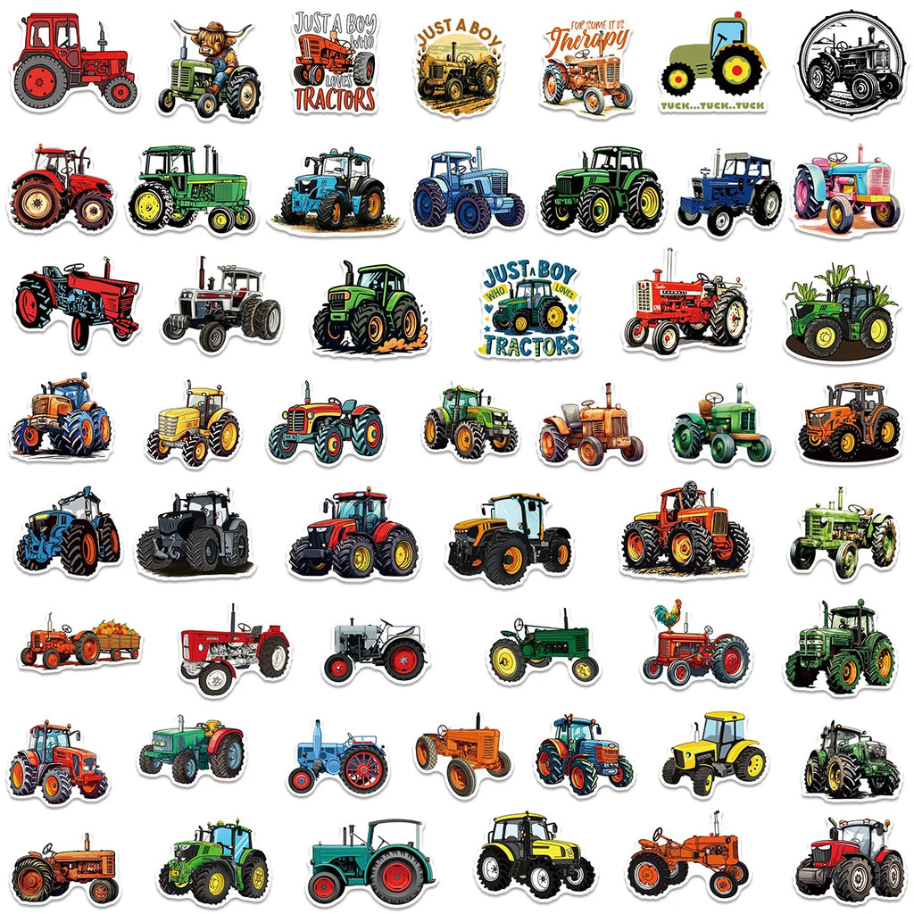 50/100 Pcs Cartoon Farm Tractor Colorful HD Stickers for Phone Case Toolbox Fridge Cabinet Drawer Stationery Box Removable Decal