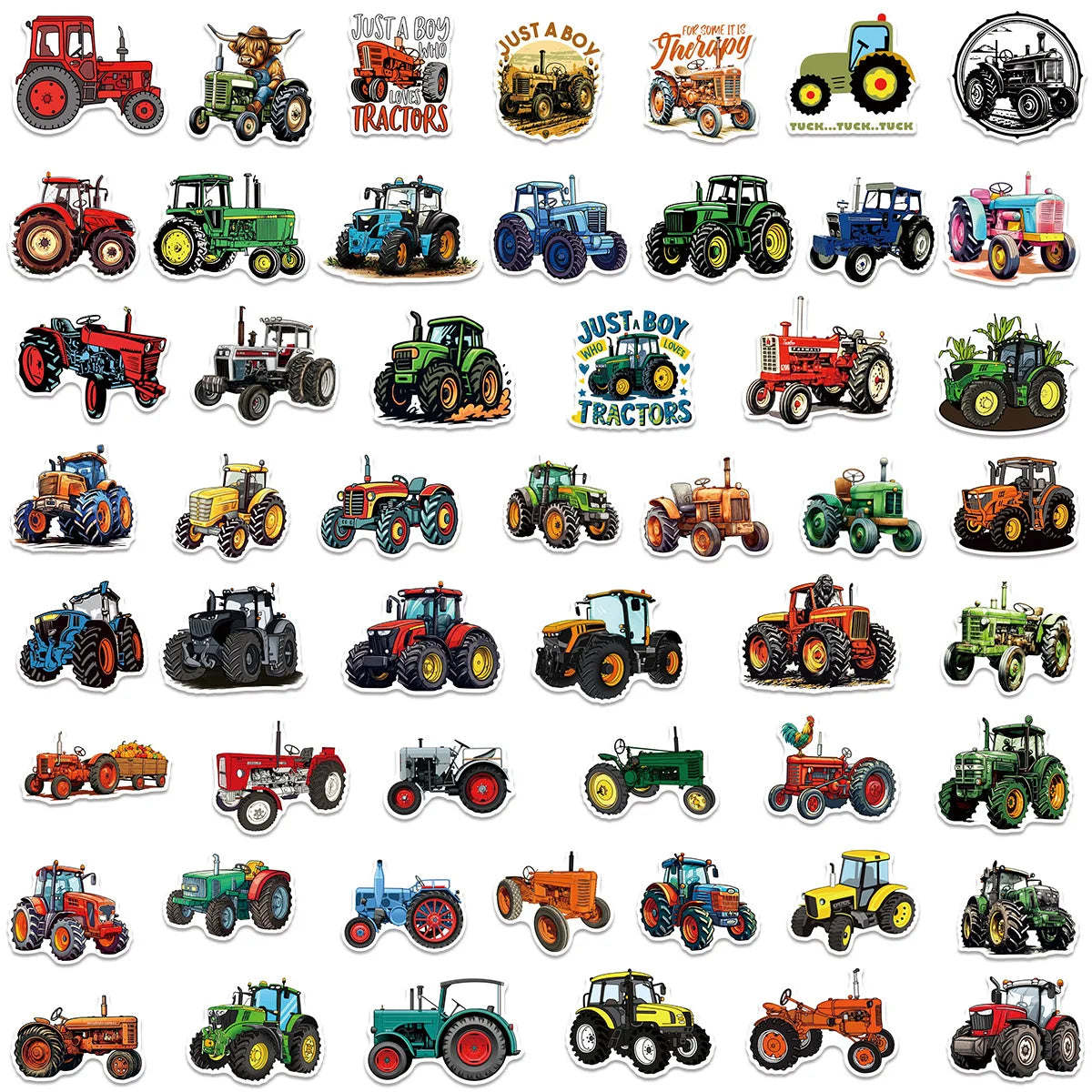 50/100 Pcs Cartoon Farm Tractor Colorful HD Stickers for Phone Case Toolbox Fridge Cabinet Drawer Stationery Box Removable Decal