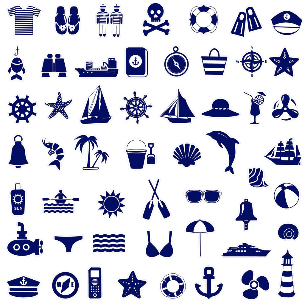 50/100Pcs New Navy Theme Series Stickers DIY Game for Phone Case Skate Helmet Car Bicycle Suitcase File Holder Waterproof Decals
