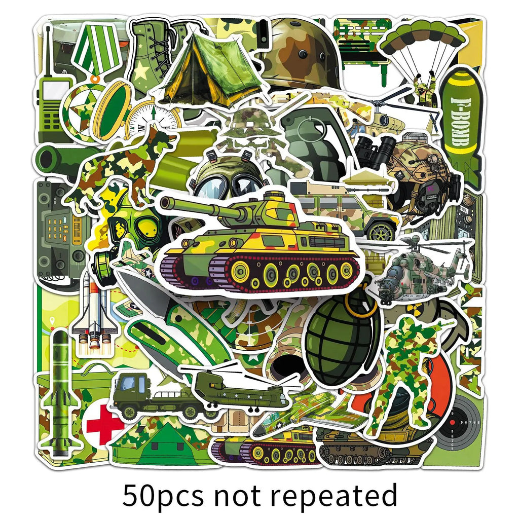 50-Pack Green Camouflage Military Gear Stickers Waterproof Cartoon Graffiti Decals for Helmet Car Phone Laptop