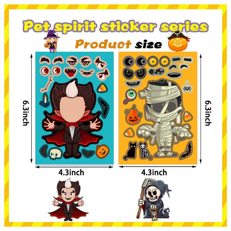 8PCS Cartoon Halloween Card Stickers Cute Cartoon Harajuku Characters Laptop Luggage Guitar Skateboard Waterproof Decals Sticker