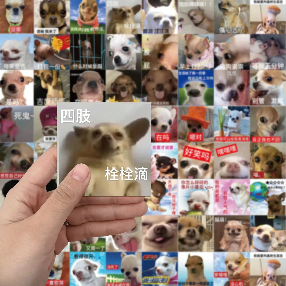 62PCS Cartoon Cute and Funny Chihuahua Internet Celebrity Graffiti Stickers DIY Handmade Label Scroll Notebook Tablet Stickers