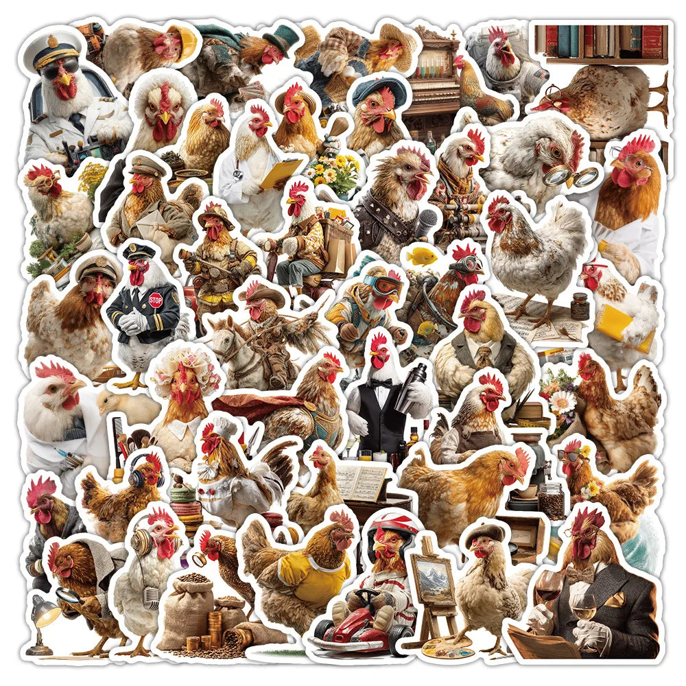 50/100 Pcs Unique HD Rooster Fun Stickers DIY Crafts for Room Furniture Skate Helmet Notebook Invitation Cooler Scrapbook Decals