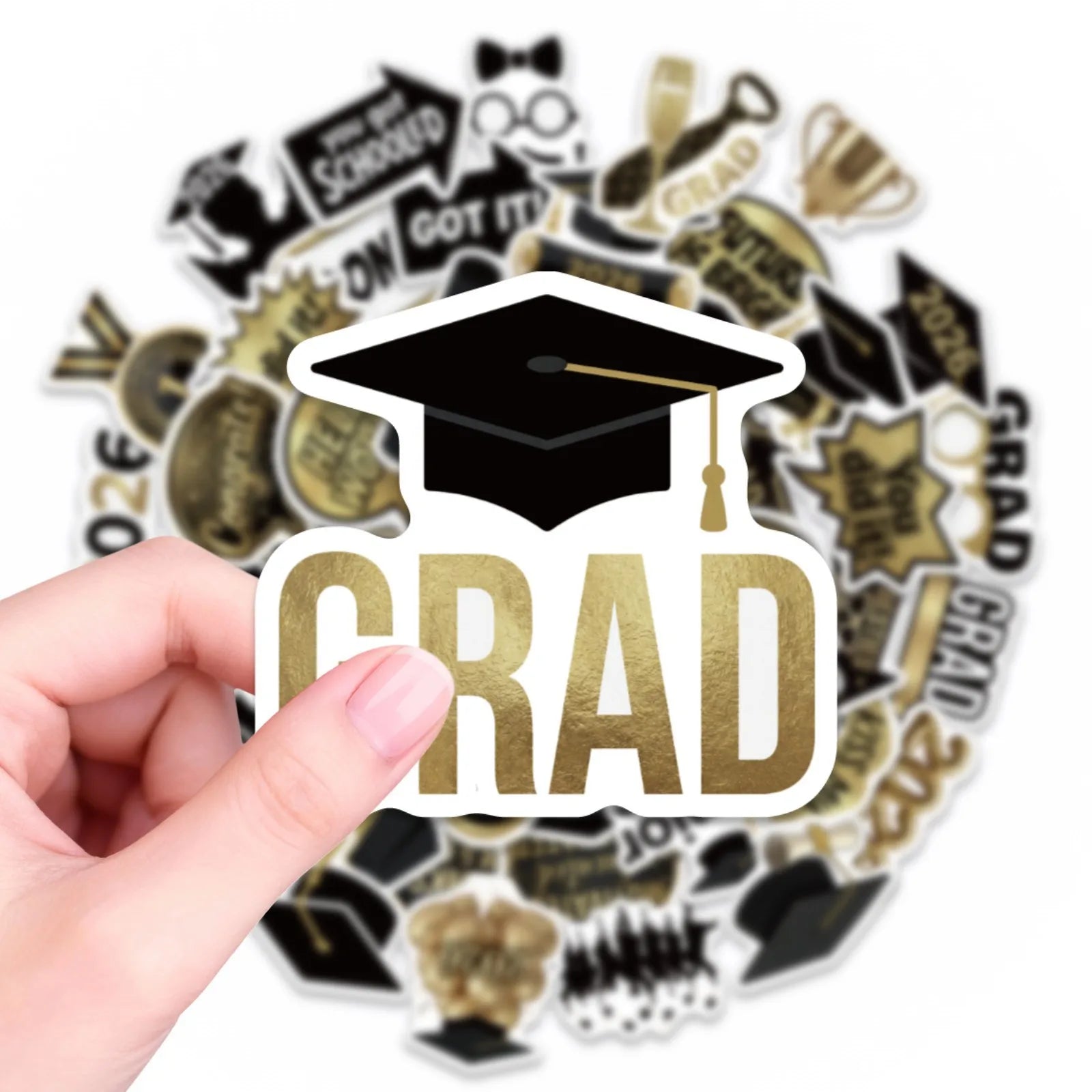 50/100 Pcs 2026 Graduation Party Theme Stickers for Atmosphere DIY Stationery Box Pen Holder Laptop Phone Desk Fade Resistant