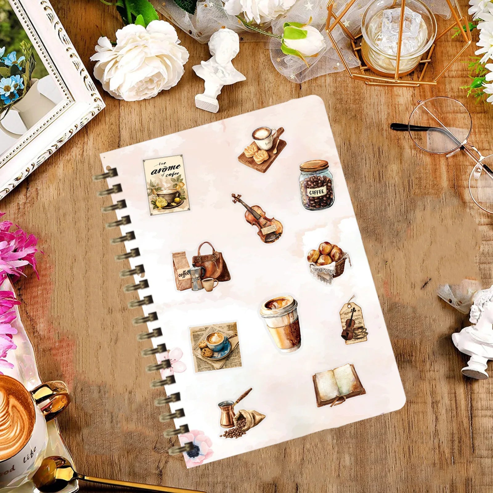 50PCS Retro Coffee Stickers Notebook Phone Guitar Skateboard Computer Water Cup Waterproof Desktop Decoration Stickers