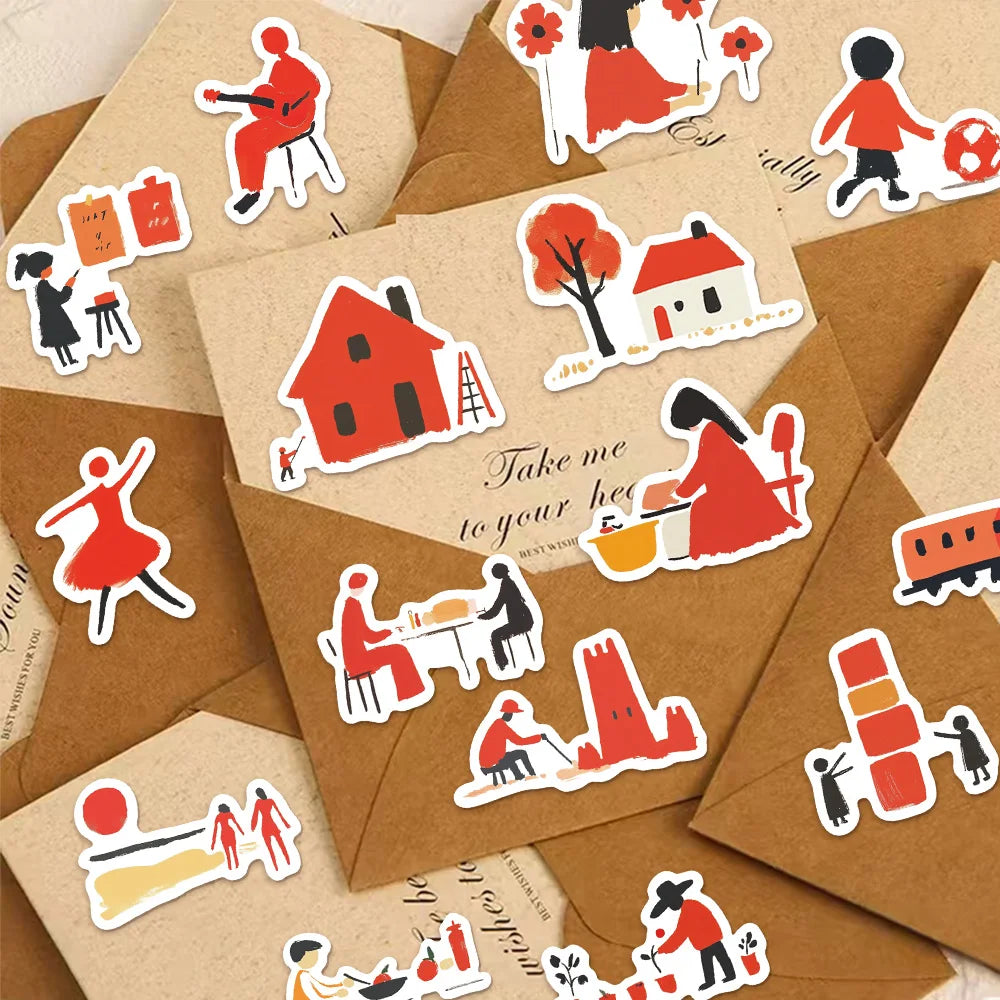 50PCS Cartoon Red Minimalist Style Decoration DIY Creative Phone Case Laptop Cup Speaker Toy Sticker