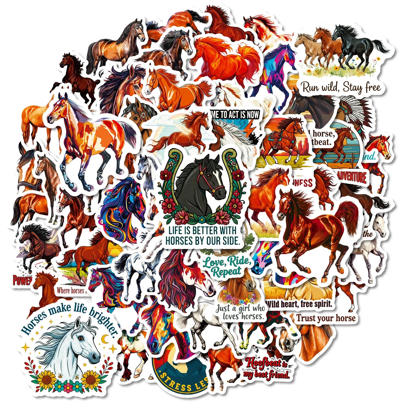 56PCS Colorful Horse Motivational Stickers Office Supplies Gift Box Helmet DIY Decoe Art Decals Sticker