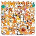 50PCS/pack Cute Cartoon Pet Dog Corgi Graffiti Stickers For Water Cup Trolley Stationery ,Non Repetitive Waterproof Stickers