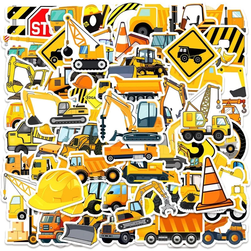 10/30/50PCS Cartoon Engineering Vehicle PVC Sticky Stickers Aesthetic DIY Phone Laptop Luggage Skateboard Graffiti Decals