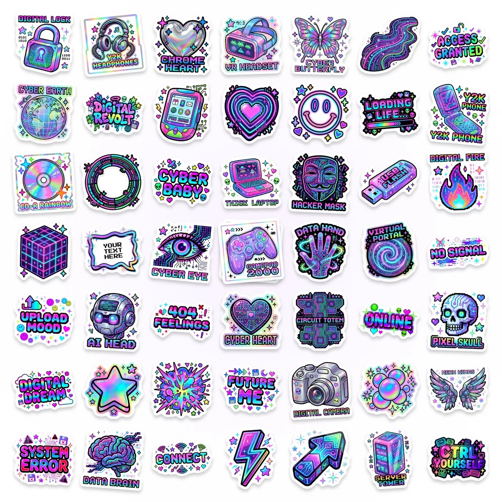 50/100 Pcs Cyberpunk Neon Tech Element Stickers DIY for Laptop Phone Skate Helmet Car Suitcase Fridge Waterproof Fade Resistant