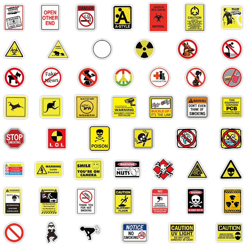 50 PCS Funny Warning Graffiti Stickers, Waterproof Decorative Stickers for Computer Luggage DIY Stickers