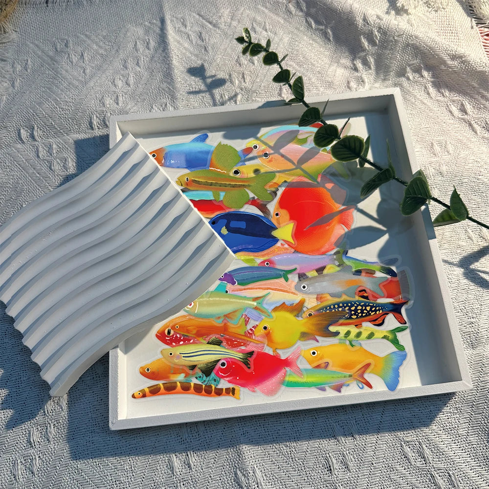 50PCS Cartoon Marine Creatures Fish Transparent Stickers DIY Luggage Laptop Guitar Skateboarding Bicycle Decorative Stickers Toy