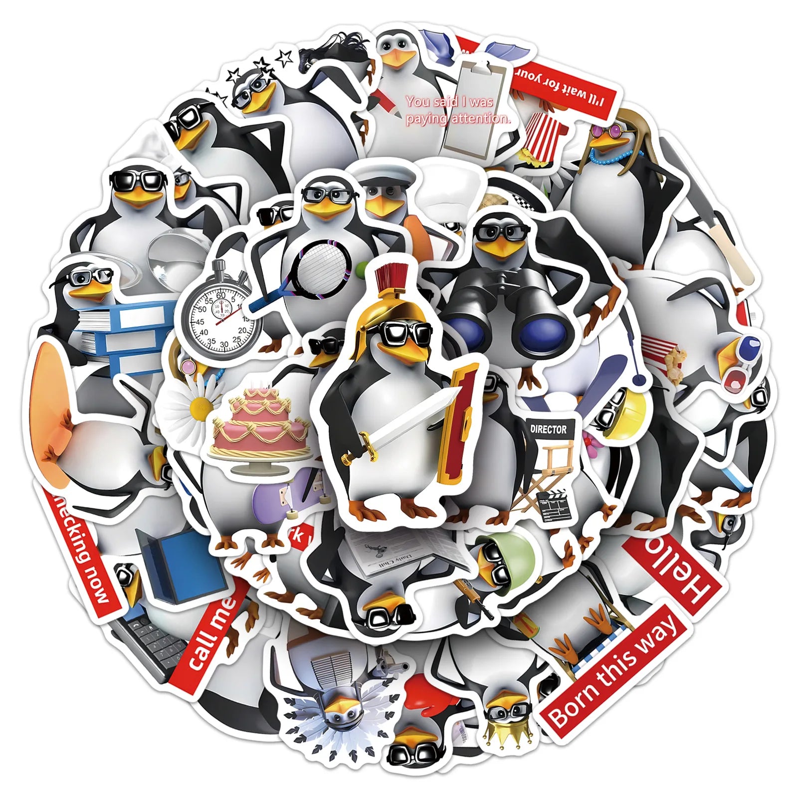 50Pcs Pack Funny Penguin Doodle Stickers, Stationery Notebook Organizer Box Suitcase Fridge DIY Waterproof Decor Decals Sticker
