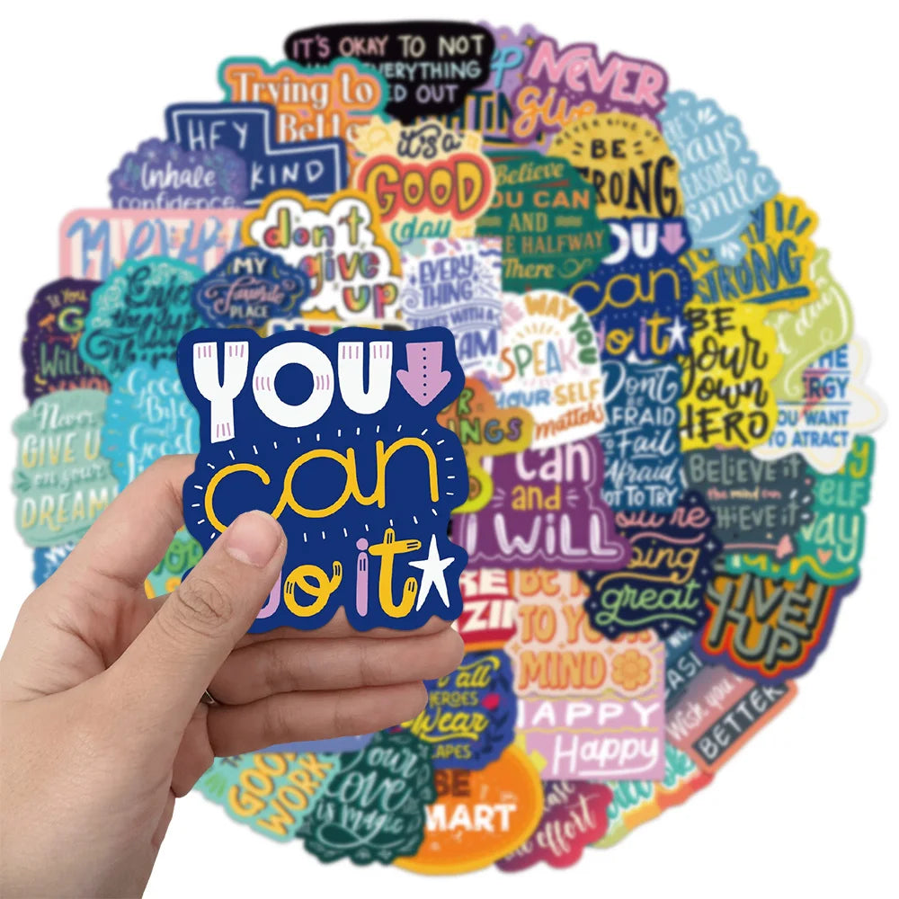 50PCS Inspirational English Cartoon Stickers Creative DIY Stickers Tags Tablet Decorative Stickers