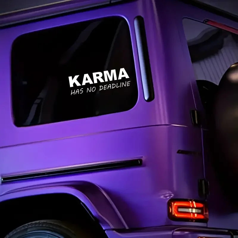 Graphics Karma Has No Deadline Die Cut Car Stickers For Laptop Water Bottle Car Truck Motorcycle Window Toolbox Guitar Scooter D