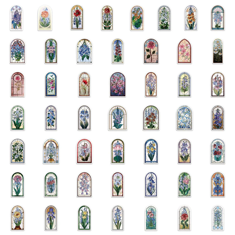 50PCS Creative Flower Colored Glass Decorative Stickers DIY Scrapbook Phone Case Laptop Tablet Decorative Toy Stickers