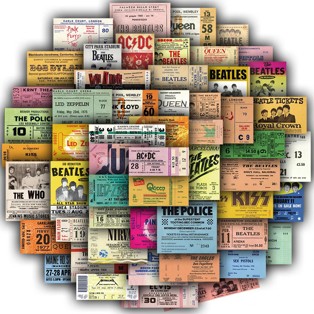 50PCS Vintage Tickets Stickers Aesthetic Funny Miniature World Coffee Small House Streetwear Scene Account Wall Casual Stickers
