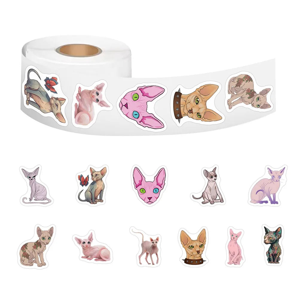 500Pcs/Roll Heterotypic Sphinx Cats Stickers 2.5cm/1.0'' 10 Designs DlY Decoration Learning Rewards Scrapbook Labels, Adorn Gift