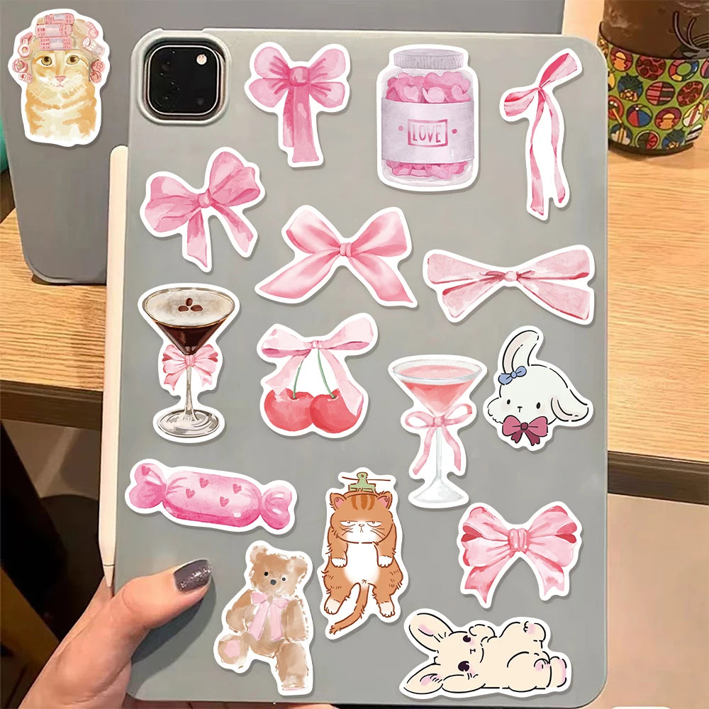 50PCS Cute Bear Pink Stickers Ins Style Cartoon Stickers Decoration DIY Phone Case Laptop Tablet Toy Stickers