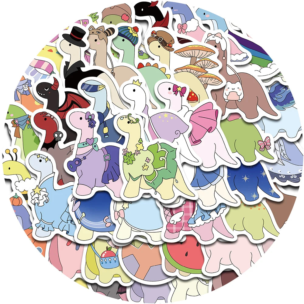 50PCS Colorful Little Dinosaur Stickers Decorative Skateboards Art Picture Gift DIY Phone Bedroom Decals Community Dormitory