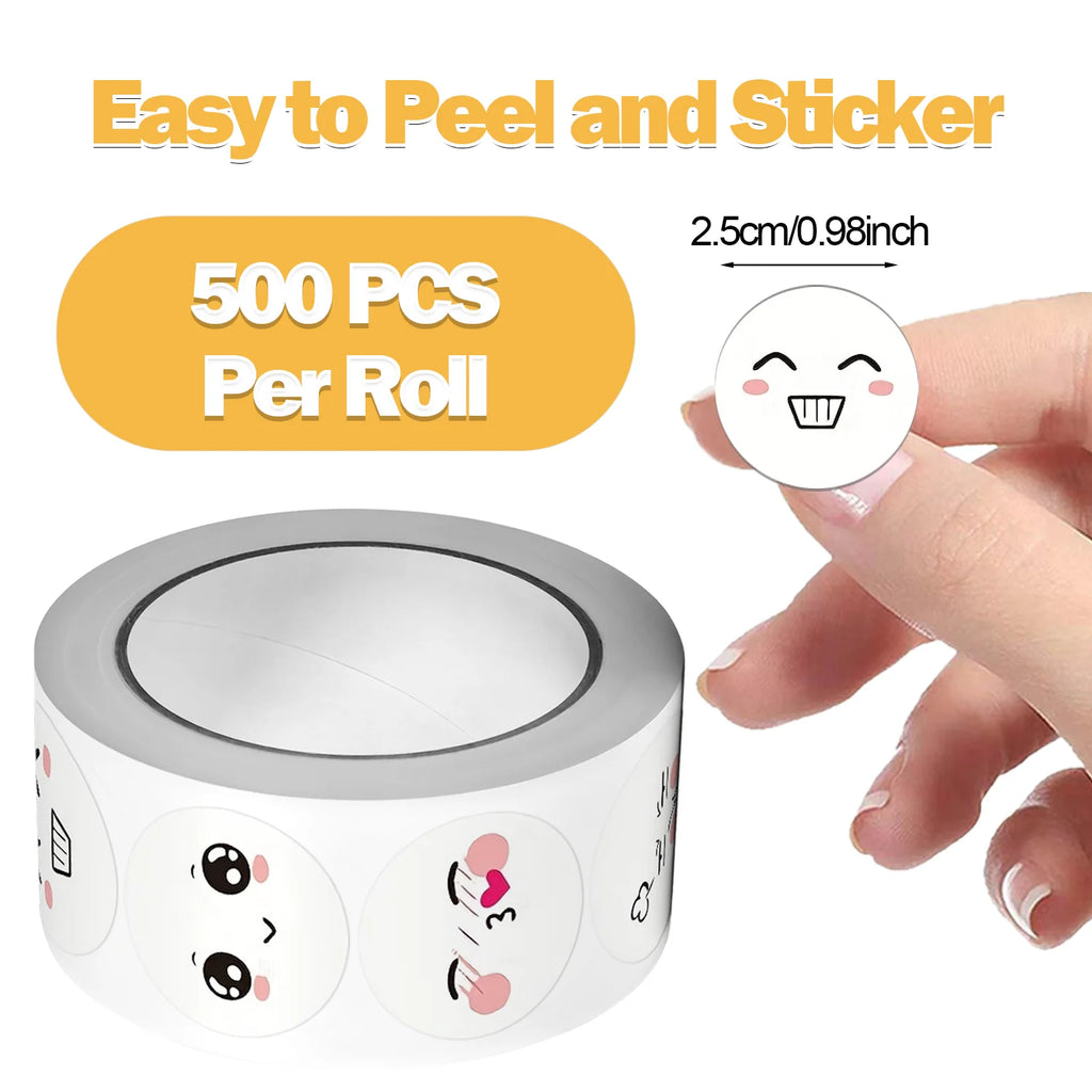 1Roll(500pcs) 1'' Round Funning Face Expressions Stickers for Kids Teacher Reward School Supplies Animal Incentive Home Decor