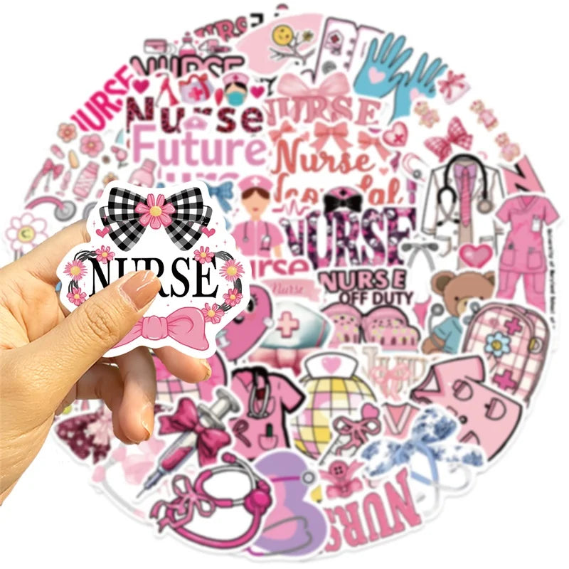 10/30/50PCS Cute Bow Tie Nurse Sticky PVC Sticker Aesthetic Stationery DIY Decoration Scrapbooking School Supplies for Kids