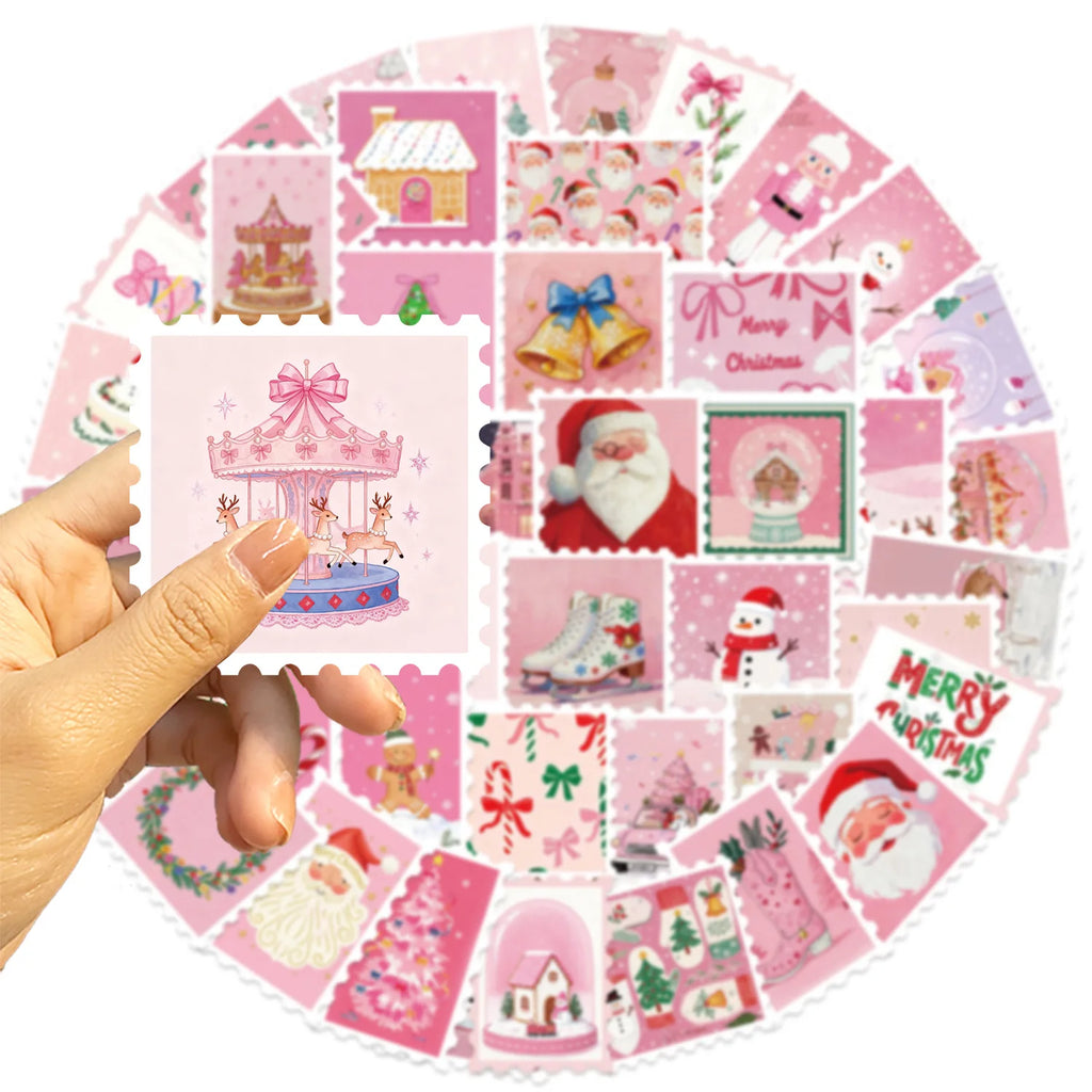 50/100PCS Cartoon Pink Santa Claus Snowman Graffiti Stickers Decorative Guitar Notebook Luggage DIY Waterproof Stickers