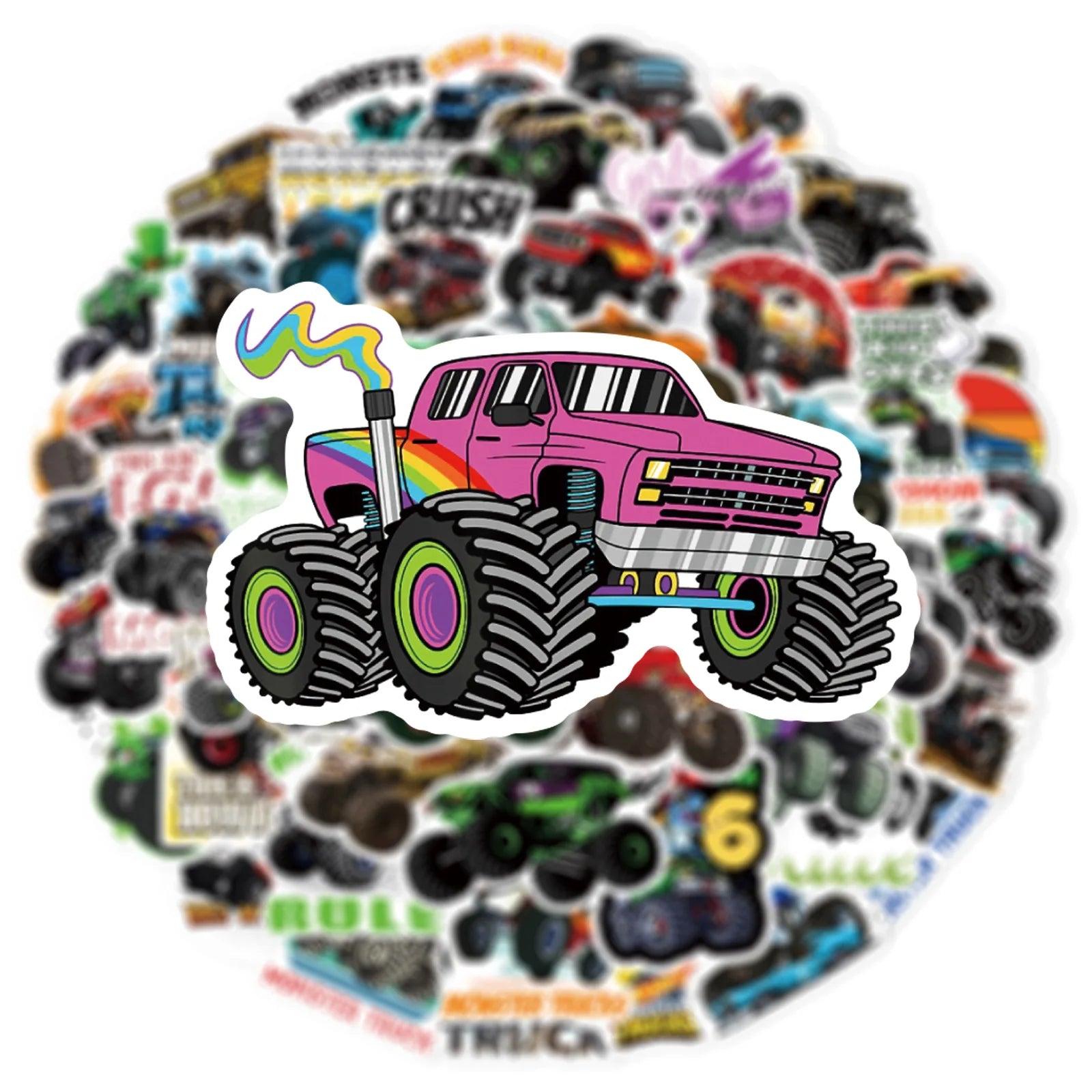 50PCS Monster Trucks Rule Graffiti Sticker Motorcycle Helmet Skateboard Toy Car Water Bottles Travel Case Laptop Waterproof Stic
