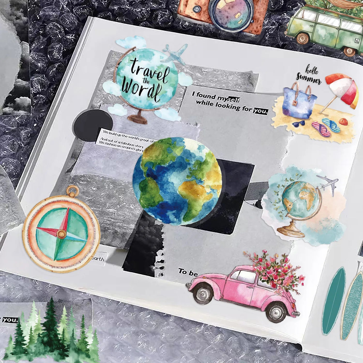 50/100PCS Transparent PET Outdoor Travel Stickers Waterproof DIY Handbooks Notebook Luggage Decoration Stickers