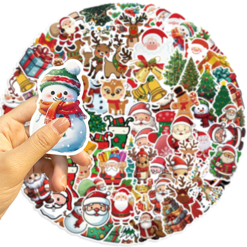 100PCS Santa Claus Graffiti Stickers Decorate Guitar Notebook Luggage DIY Waterproof Holiday Children Stationery Stickers