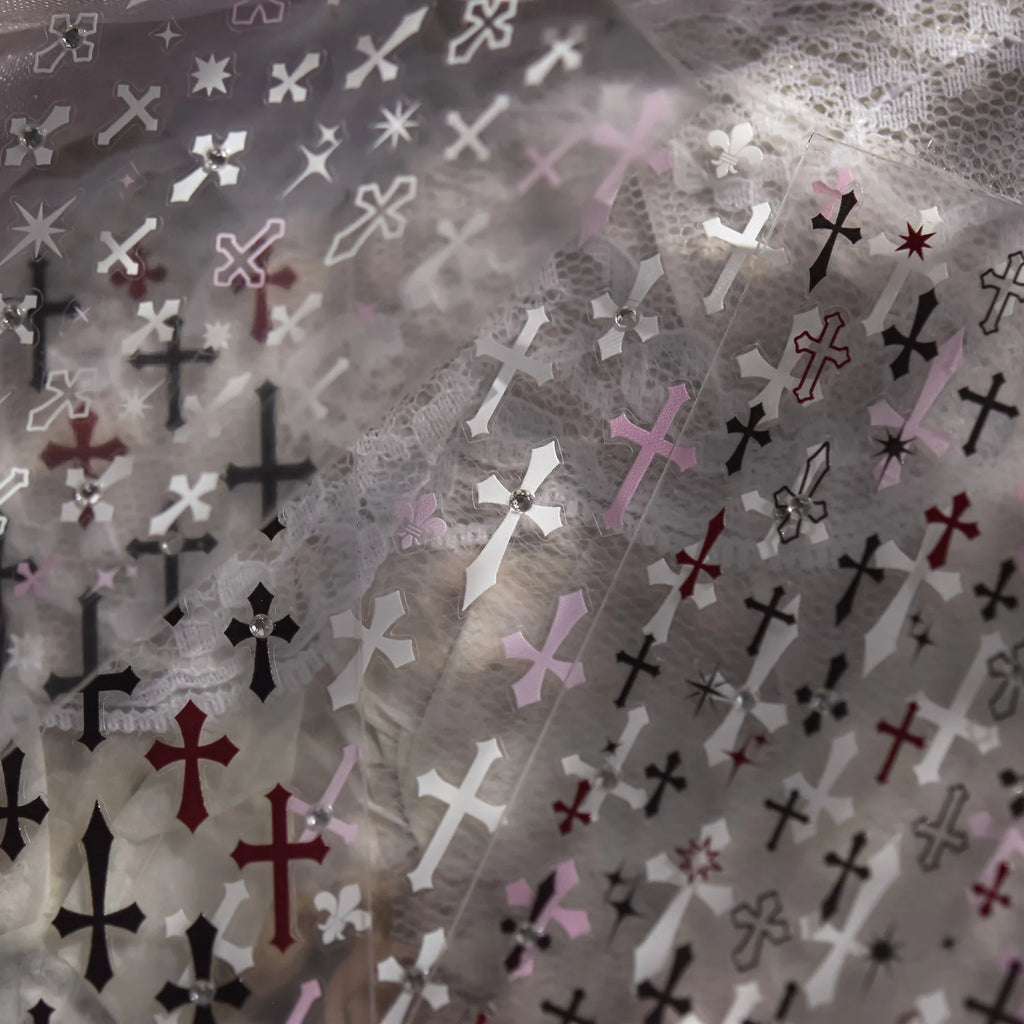 Halloween Nail Decorations Stickers 5D Crystal Diamond Small Cross Nail Art Stickers DIY Self Adhesive Manicure Accessory Decals