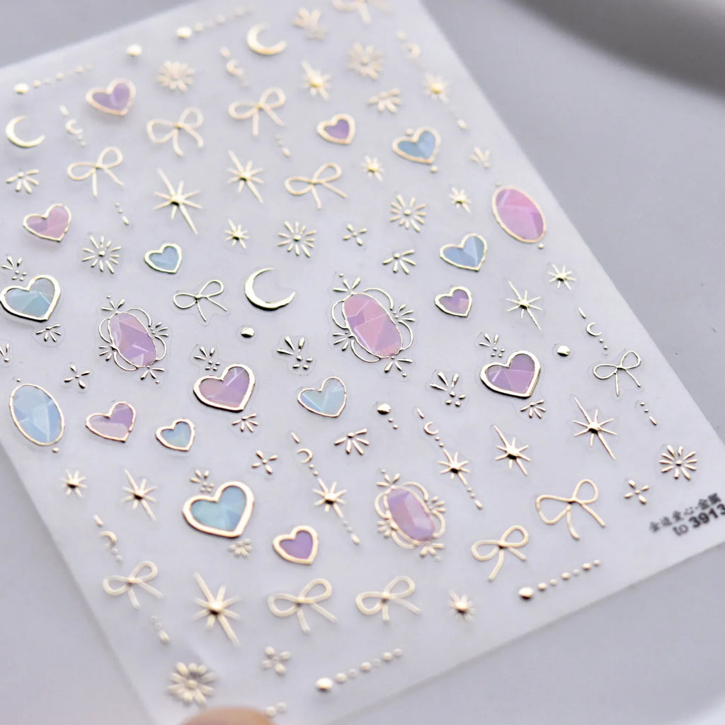 Gold Scepter Frames Nail Art Stickers Lavish Jewel Crown Patterns 5D Metal Nail Sticker Self Adhesive Manicure Decorat Decal DIY