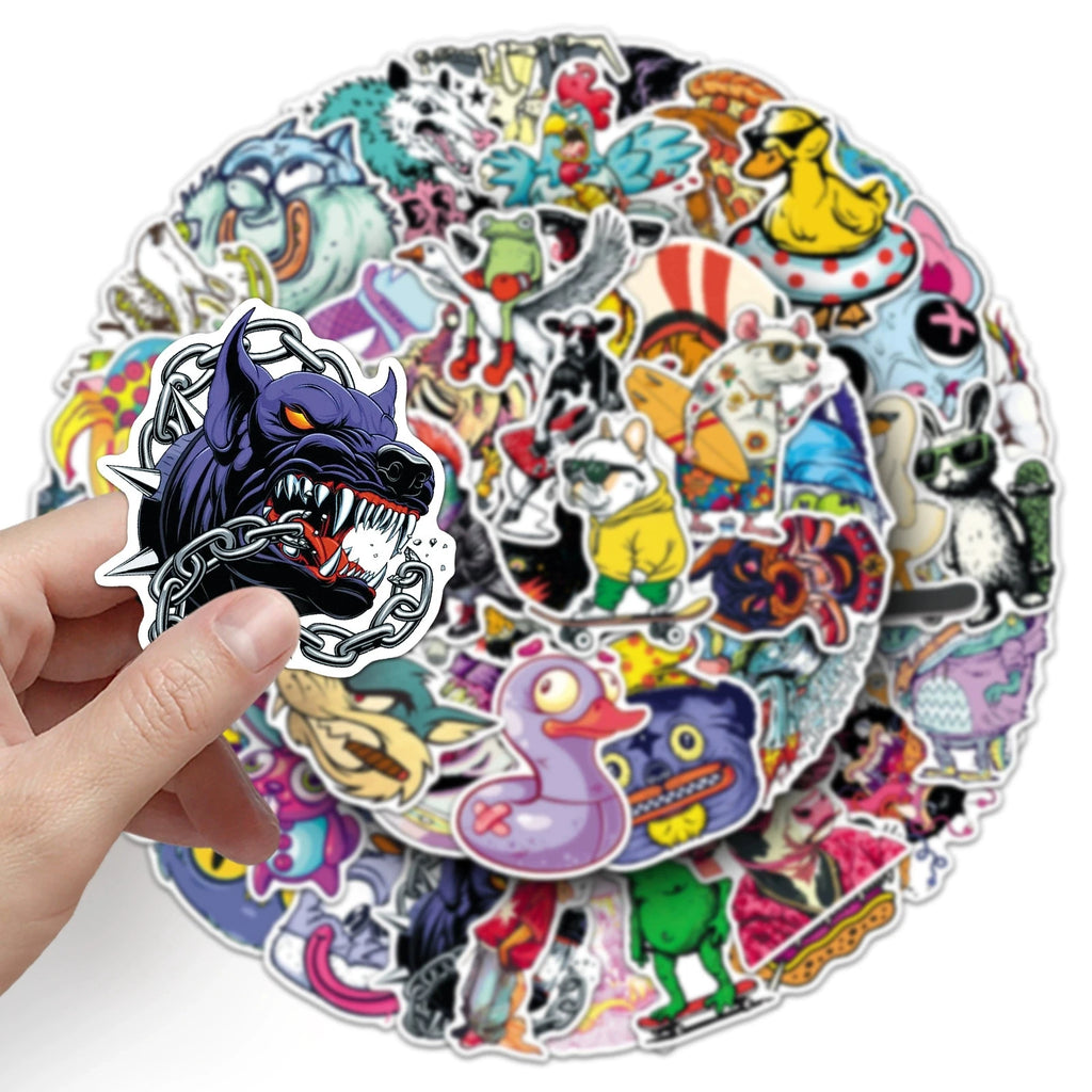 50/100PCS Trendy Fun Animal Stickers Personalized Trendy Play Waterproof Decorative Water Cup DIY Reward Stationery Stickers