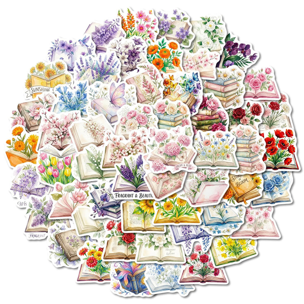 56/112 Pcs New Book & Floral Doodle Stickers for Car Suitcase Scooter Helmet Removable Waterproof Decals