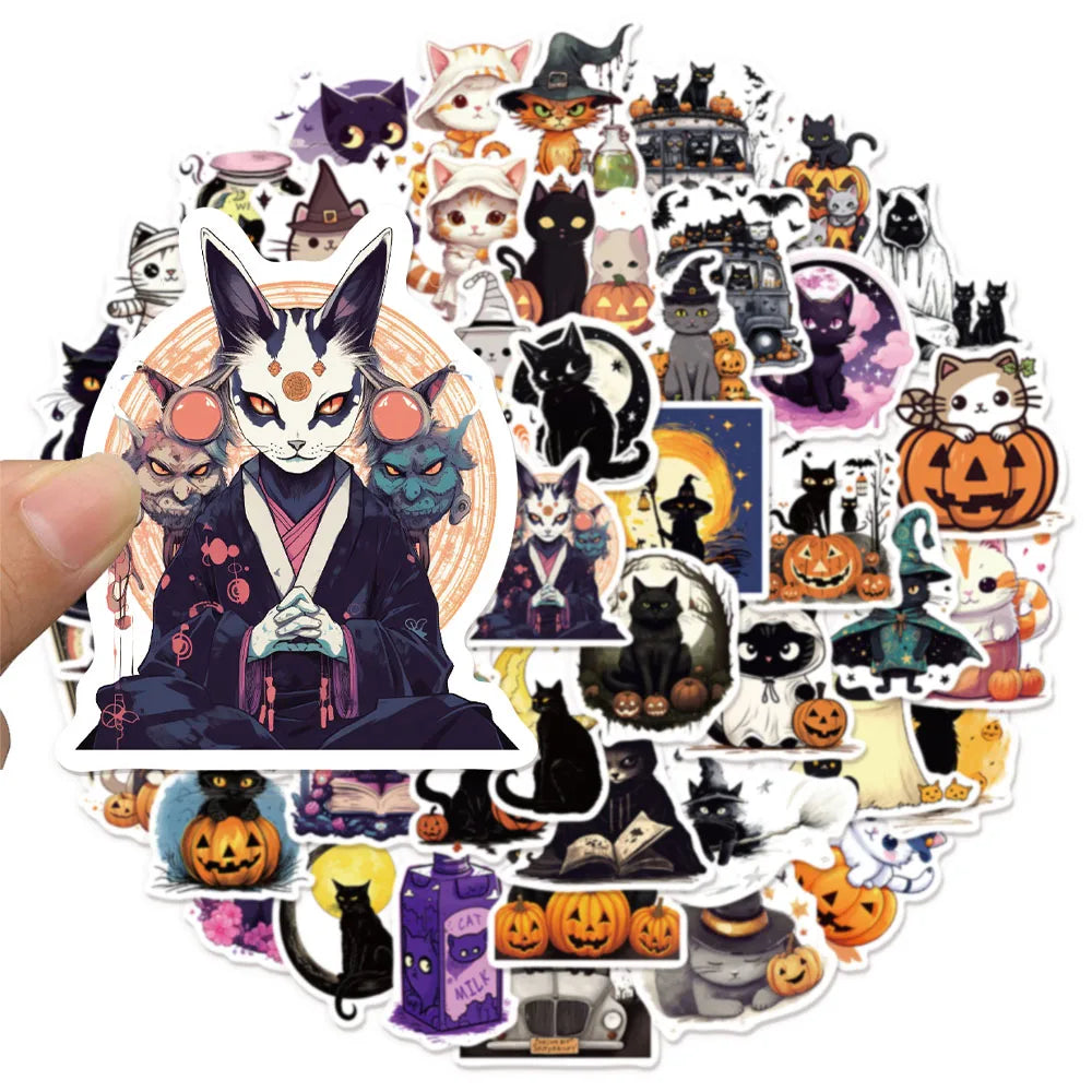 50PCS Halloween Cat Cute Creative Fun Stickers DIY Manual Decoration Luggage Notebook Water Cup Label Stickers