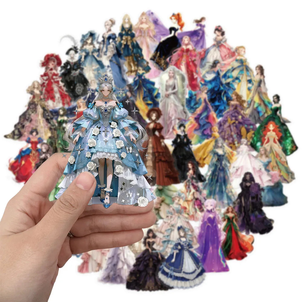 50PCS Skirt Girl Series Sticker Set Transparent Waterproof PET Brochure Flower Material Decorative Notebook Waterproof Stickers