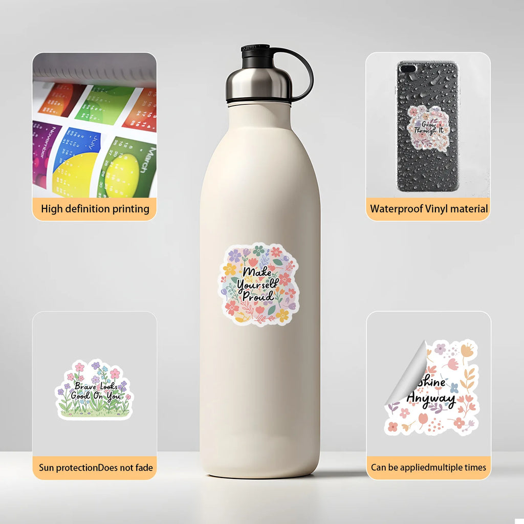 50-Pack Flower Motivational Graffiti Stickers for Students Notebook Laptops Water Bottles Suitcases - Waterproof Decor Sticker