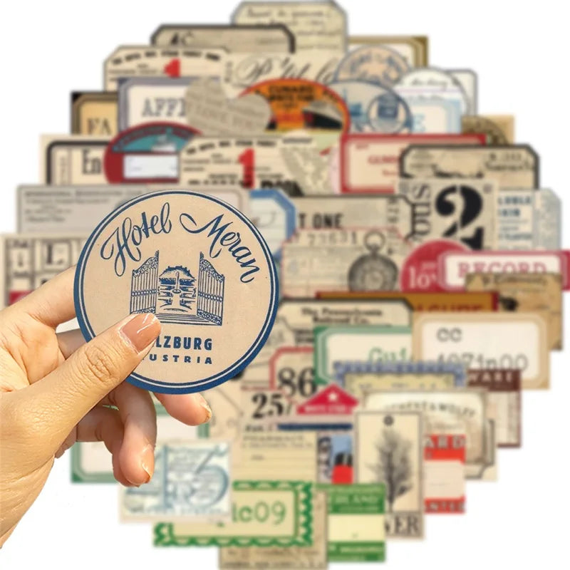 10/30/50PCS Vintage English Written PVC Sticky Sticker Aesthetic DIY Stationery Decoration Scrapbooking School Supplies for Kids