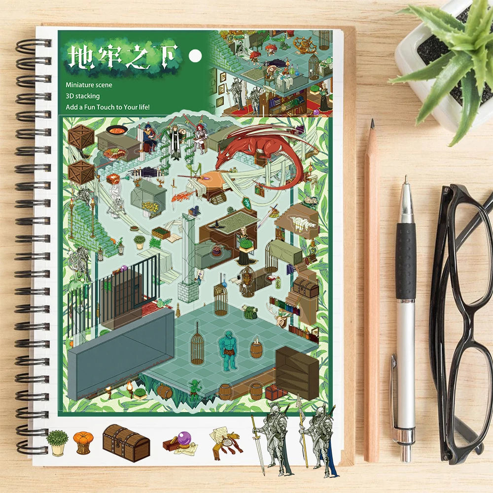 4PCS Under The Dungeon Landscap Sticker Notebook Motorcycle Suitcase Stationery Laptop Coffee Wall Graffiti Landscaping Sticker
