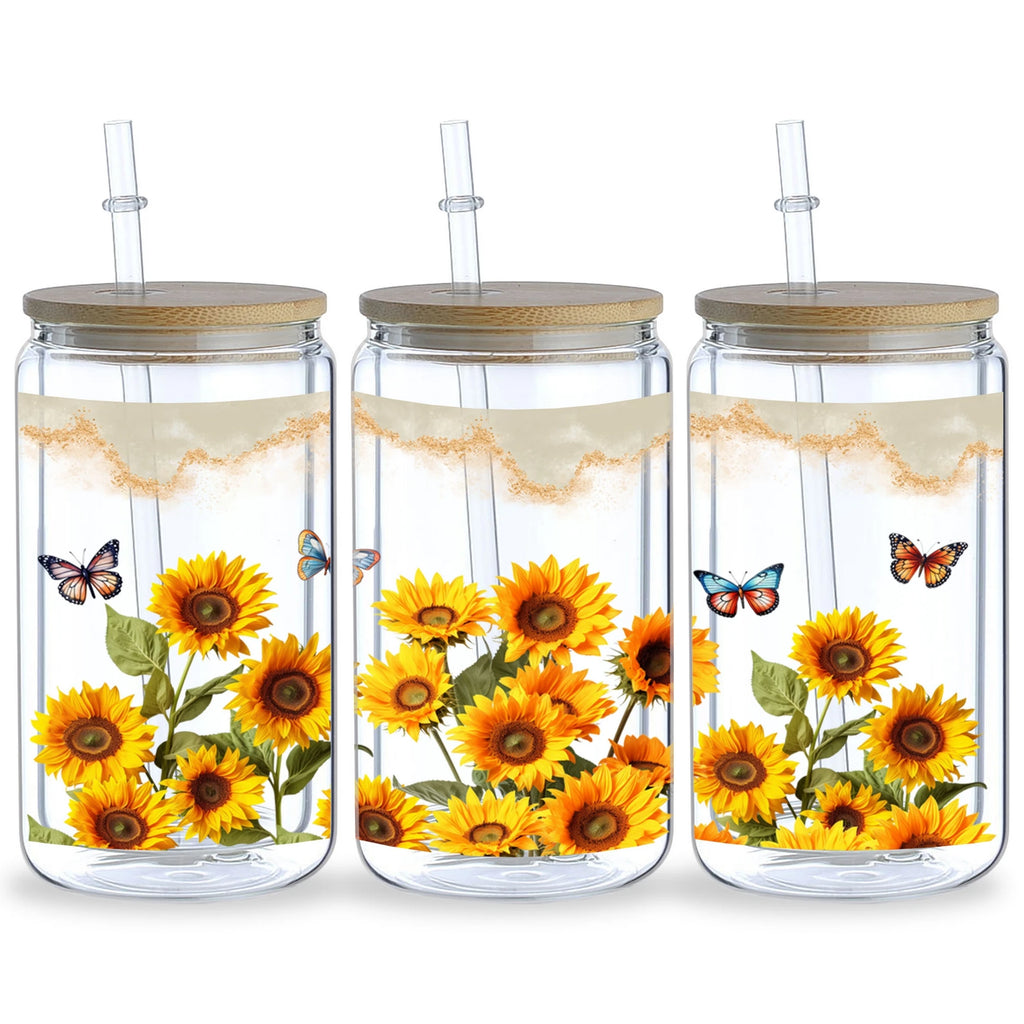 5 Sheets Plant UV DTF Cup Stickers, DTF Friction Transfer Stickers, Waterproof Butterfly Transfer Stickers for 16oz Glass Cups