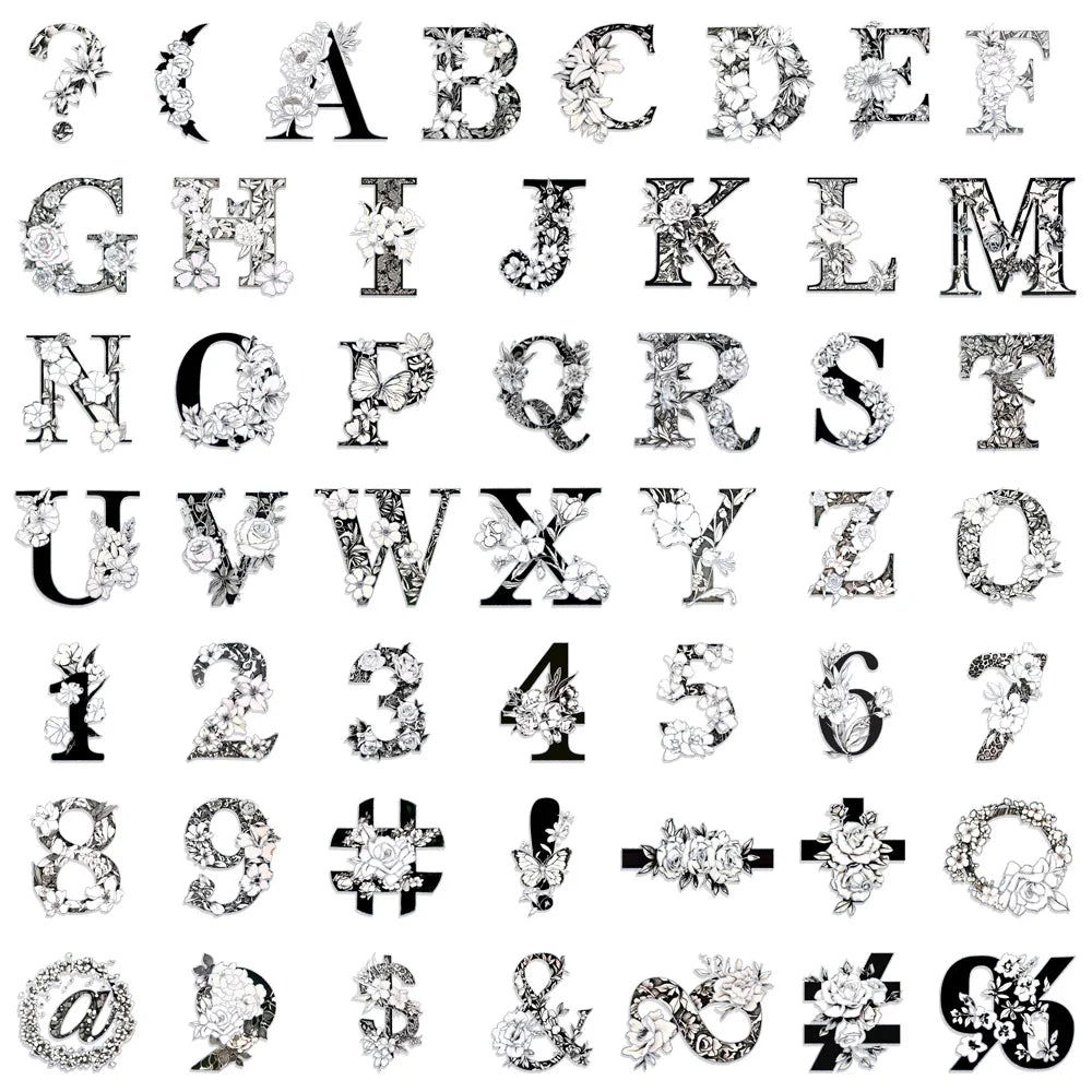 50PCS Cartoon Letter and Number Decorative Stickers, Computer Scrapbook, Refrigerator Phone Case Decorative Stickers