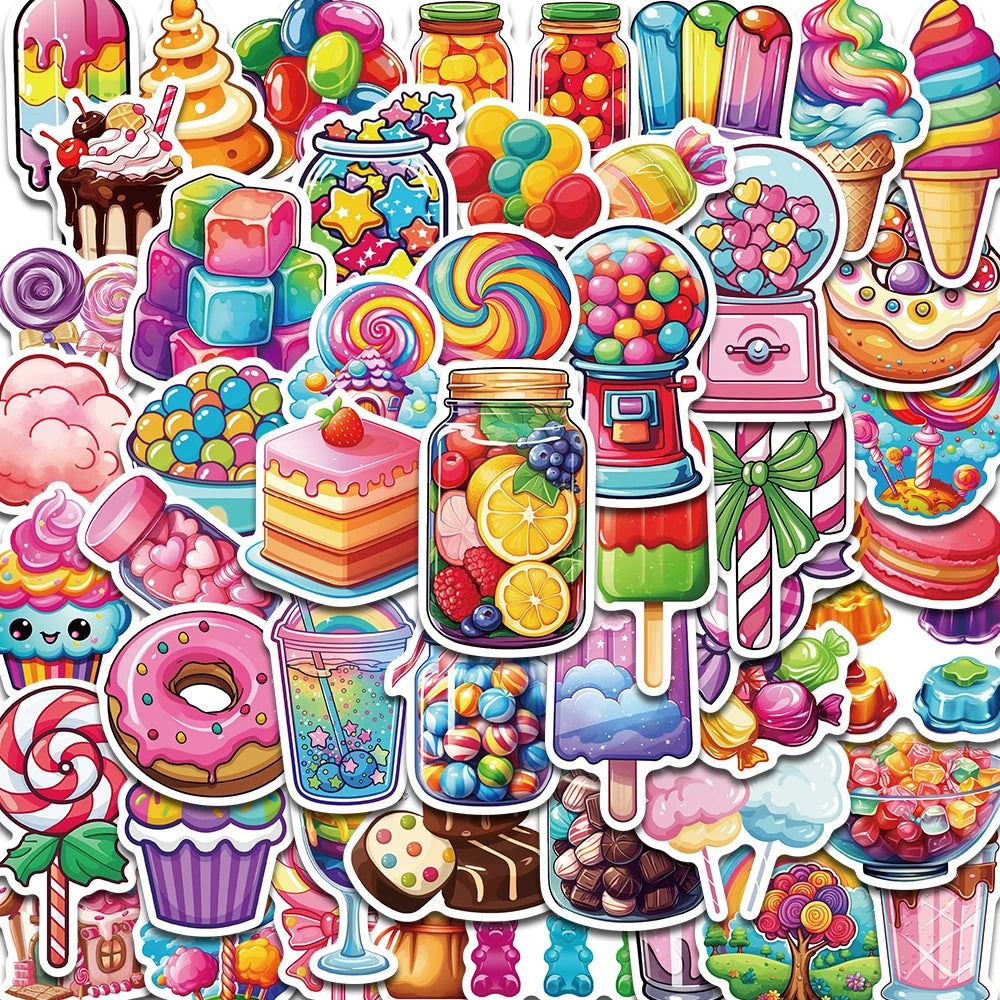 50PCS Rainbow Candy Creative Stickers Painting Aesthetic Cute Style Retro Laptop Scrapbooking Luggage Graffiti Waterproof Decals