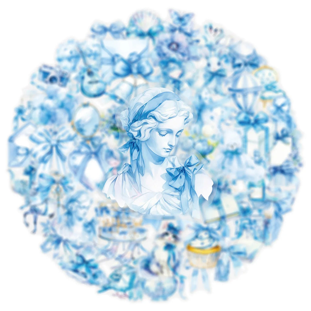 50PCS Transparent PET Blue Dreamy Bow Stickers Waterproof Stickers Stationery DIY Decor Plastic Stickers