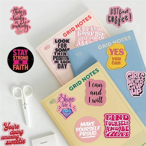 10/30/50PCS Kawaii Encourage Pink PVC Sticky Sticker Aesthetic DIY Stationery Decoration Scrapbooking School Supplies for Kids