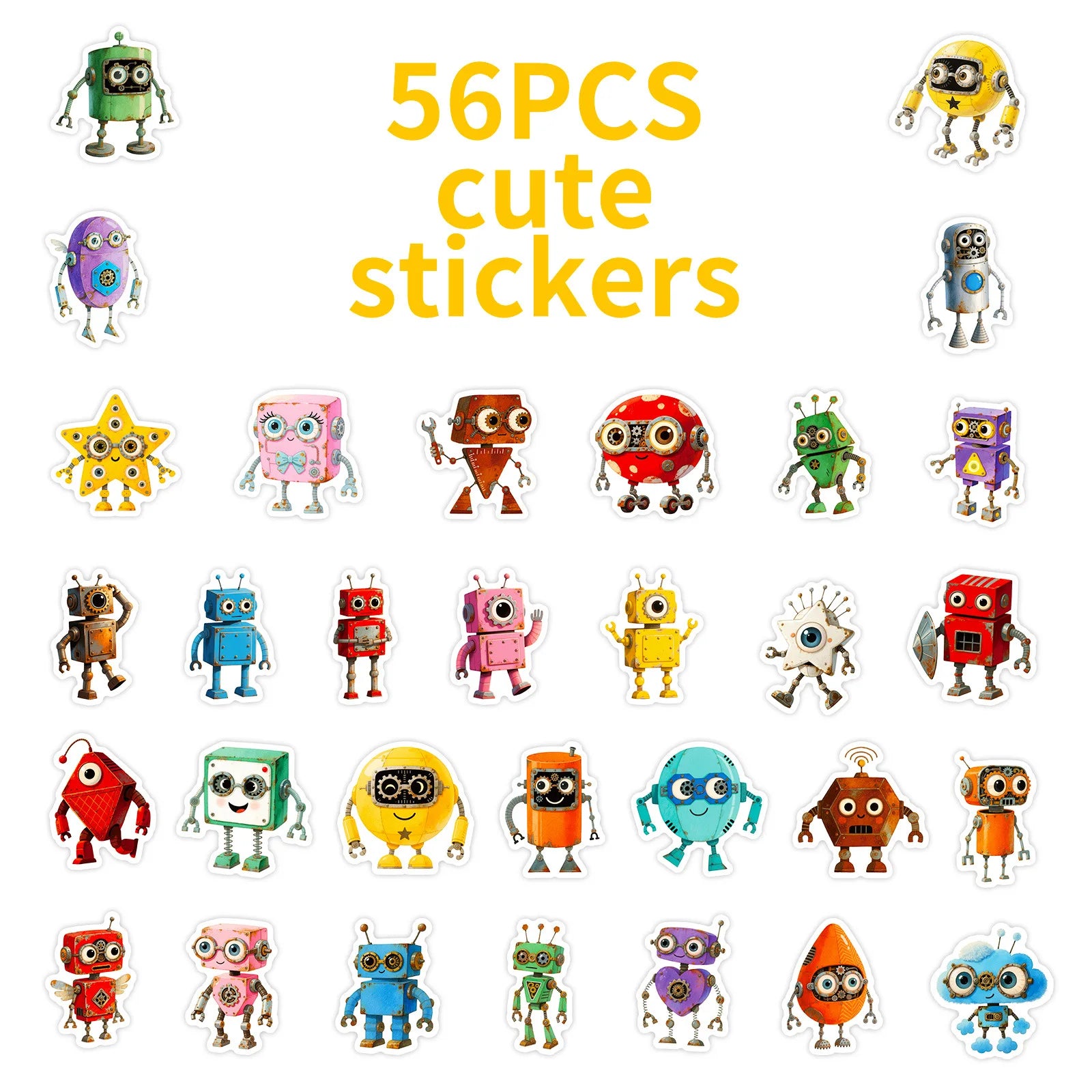 56/112PCS Cartoon Robot Graffiti Stickers Cute Q-Version DIY Decorative Notebook Stationery Box Reward Stickers