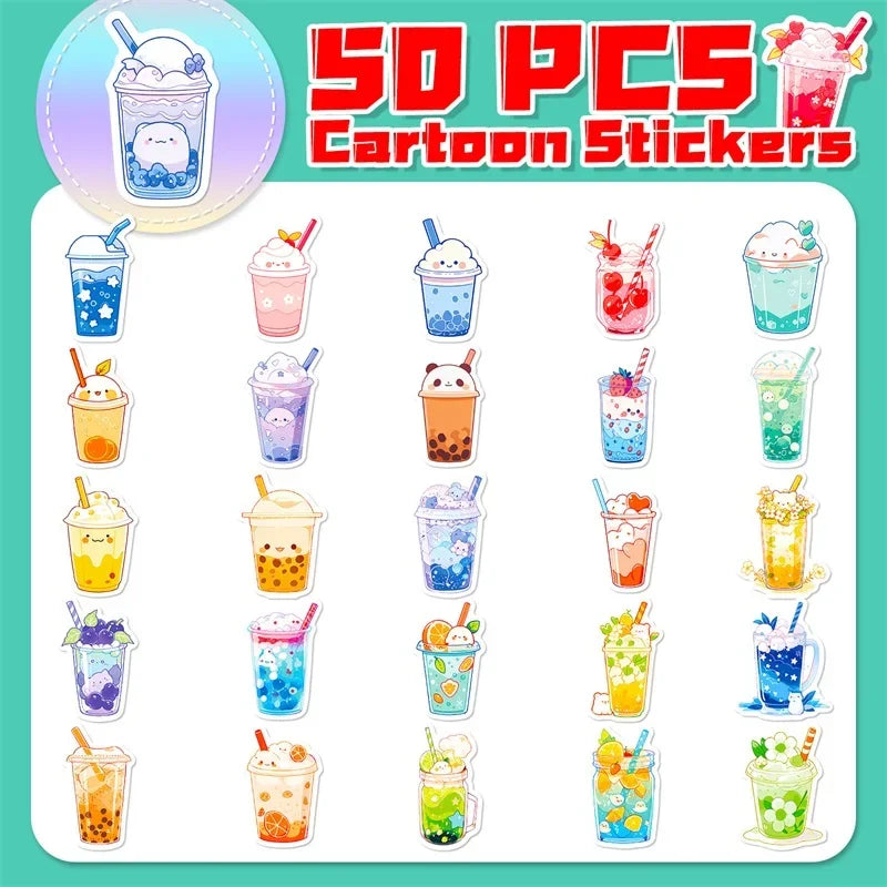10/30/50PCS Panda Pearl Milk Tea PVC Sticker Aesthetic Children's Decoration Scrapbooking Stationery School Supplies for Kids