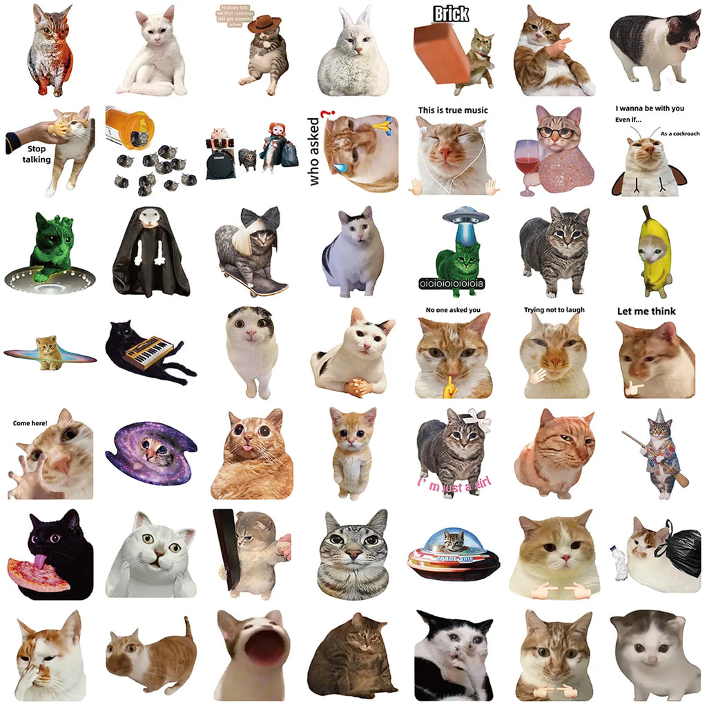 50Pcs Creative Network Popular Cat Meme Collection Hand Account DIY Graffiti Stickers Water Cup Skateboard Stickers