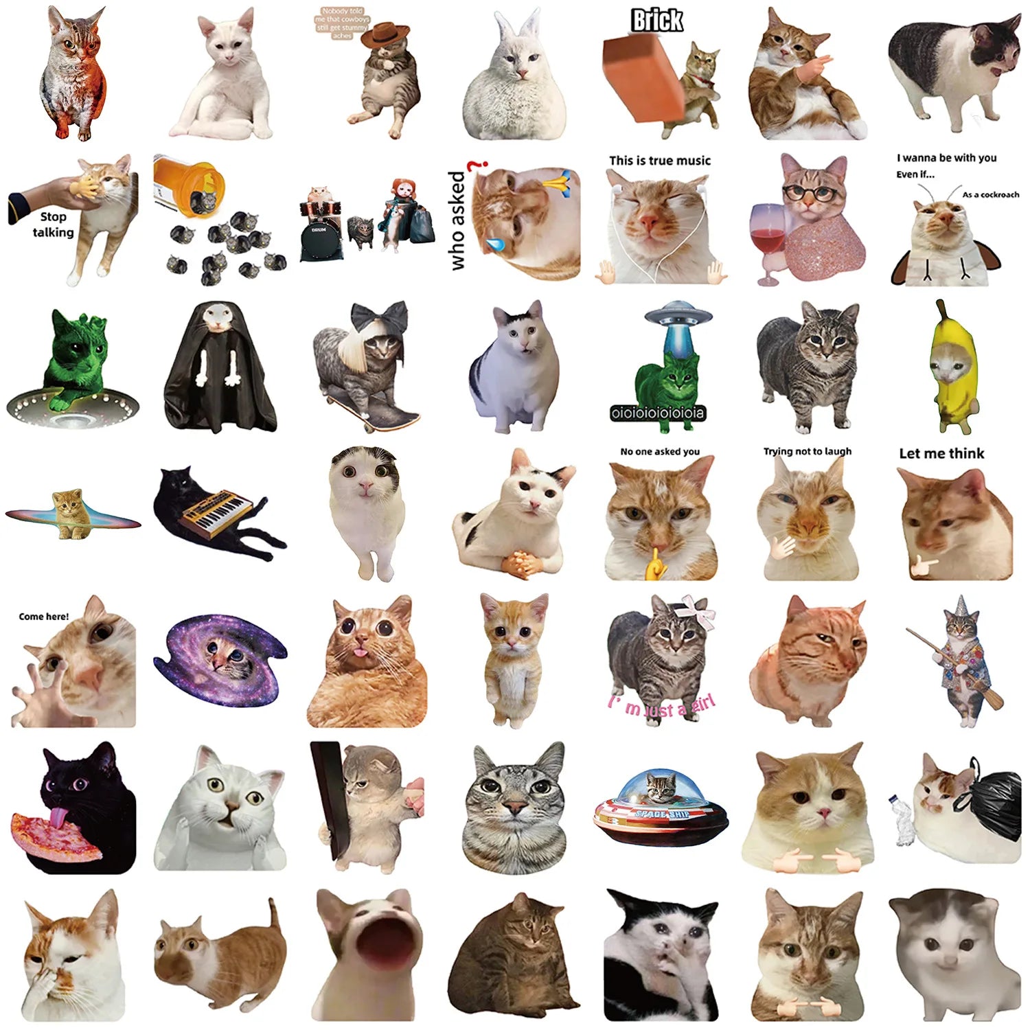 50Pcs Creative Network Popular Cat Meme Collection Hand Account DIY Graffiti Stickers Water Cup Skateboard Stickers
