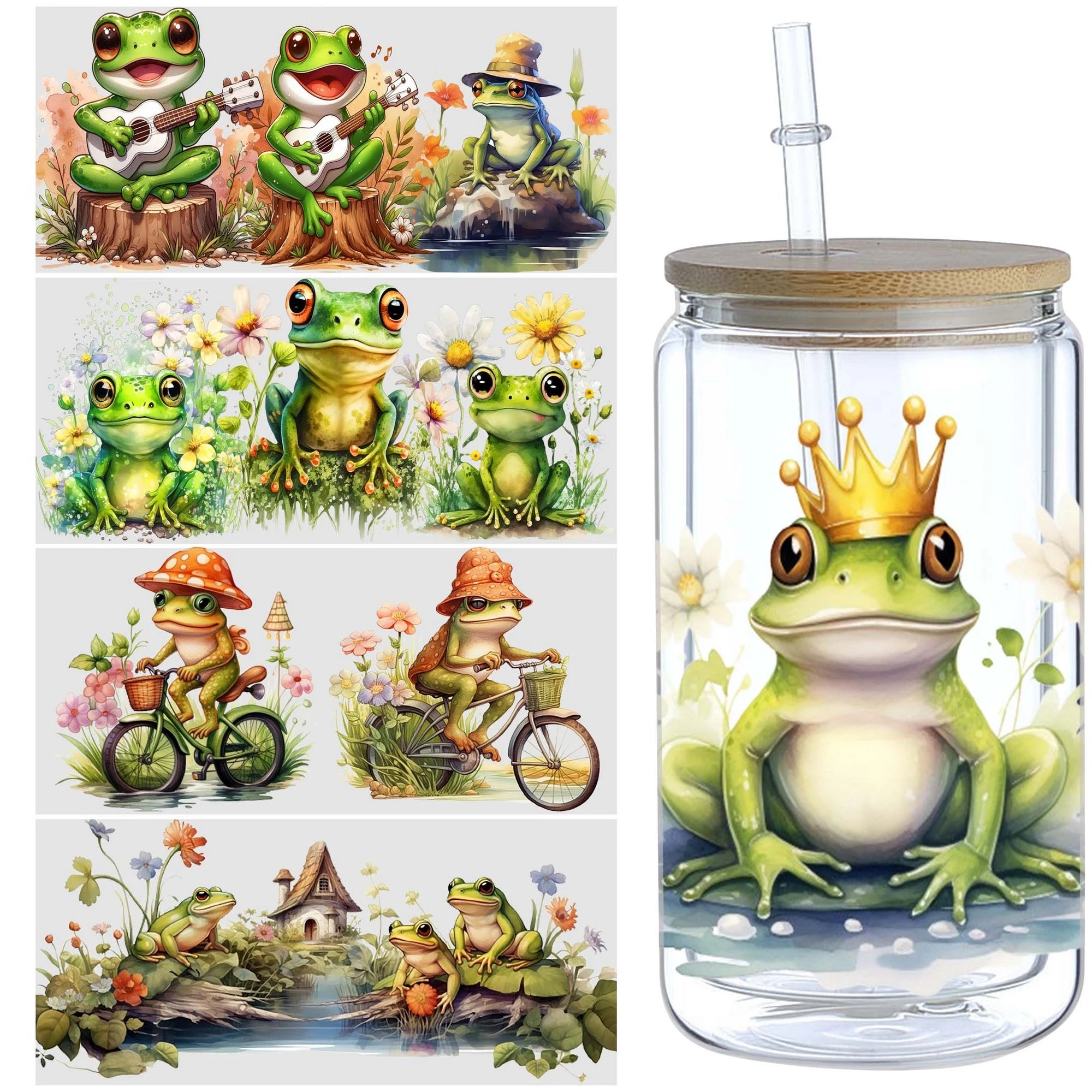 5 sheets animal UV DTF cup packaging suitable for 16oz glass cups, waterproof UV DTF stickers suitable for 16oz glass cups